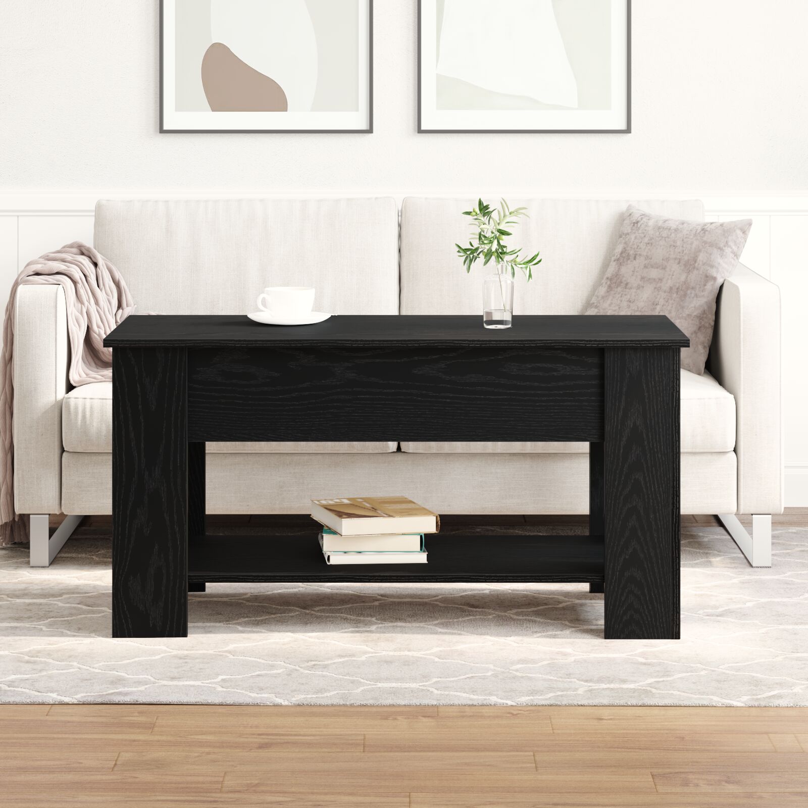 vidaXL Schwarzer Eichen-Couchtisch - 101x49x52 cm Aus engineered Wood