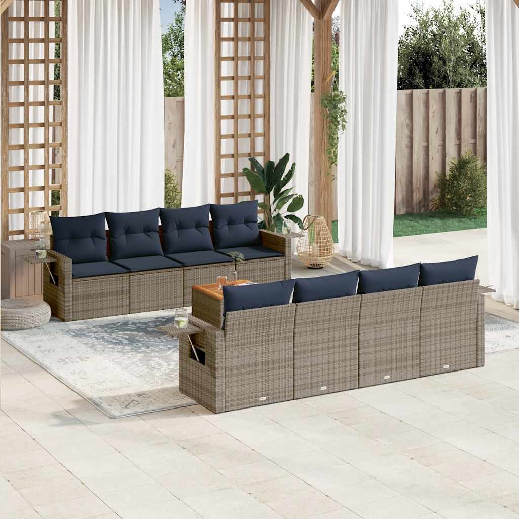 9-teiliges Gartensofa-Set mit Kissen, grau, Polyrattan 9-teiliges Gartensofa-Set mit Kissen, grau, Polyrattan