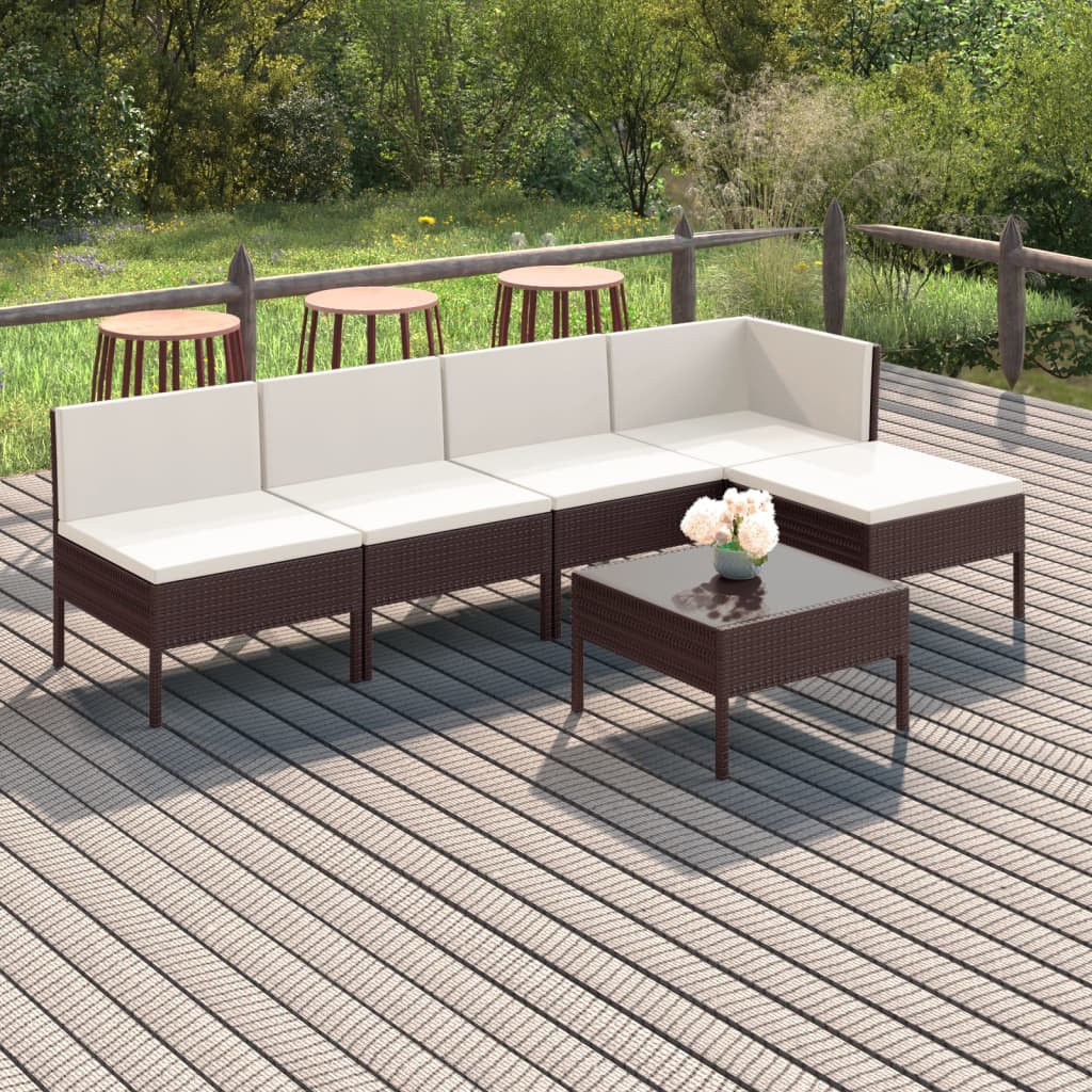 6-tlg. Garten-Lounge-Set mit Auflagen Poly Rattan Braun 6-tlg. Garten-Lounge-Set mit Auflagen Poly Rattan Braun