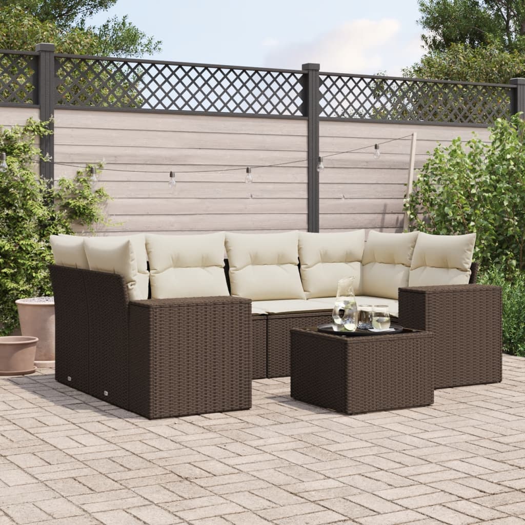 7-tlg. Garten-Sofagarnitur mit Kissen Braun Poly Rattan 7-tlg. Garten-Sofagarnitur mit Kissen Braun Poly Rattan
