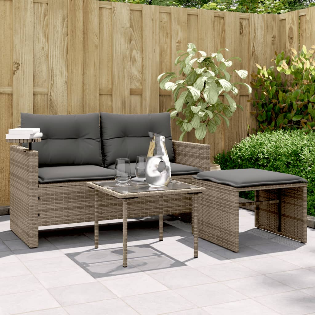 3-tlg. Garten-Sofagarnitur mit Kissen Grau Poly Rattan 3-tlg. Garten-Sofagarnitur mit Kissen Grau Poly Rattan