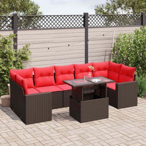 8-teiliges Gartensofa-Set mit Kissen, braun, Polyrattan 8-teiliges Gartensofa-Set mit Kissen, braun, Polyrattan