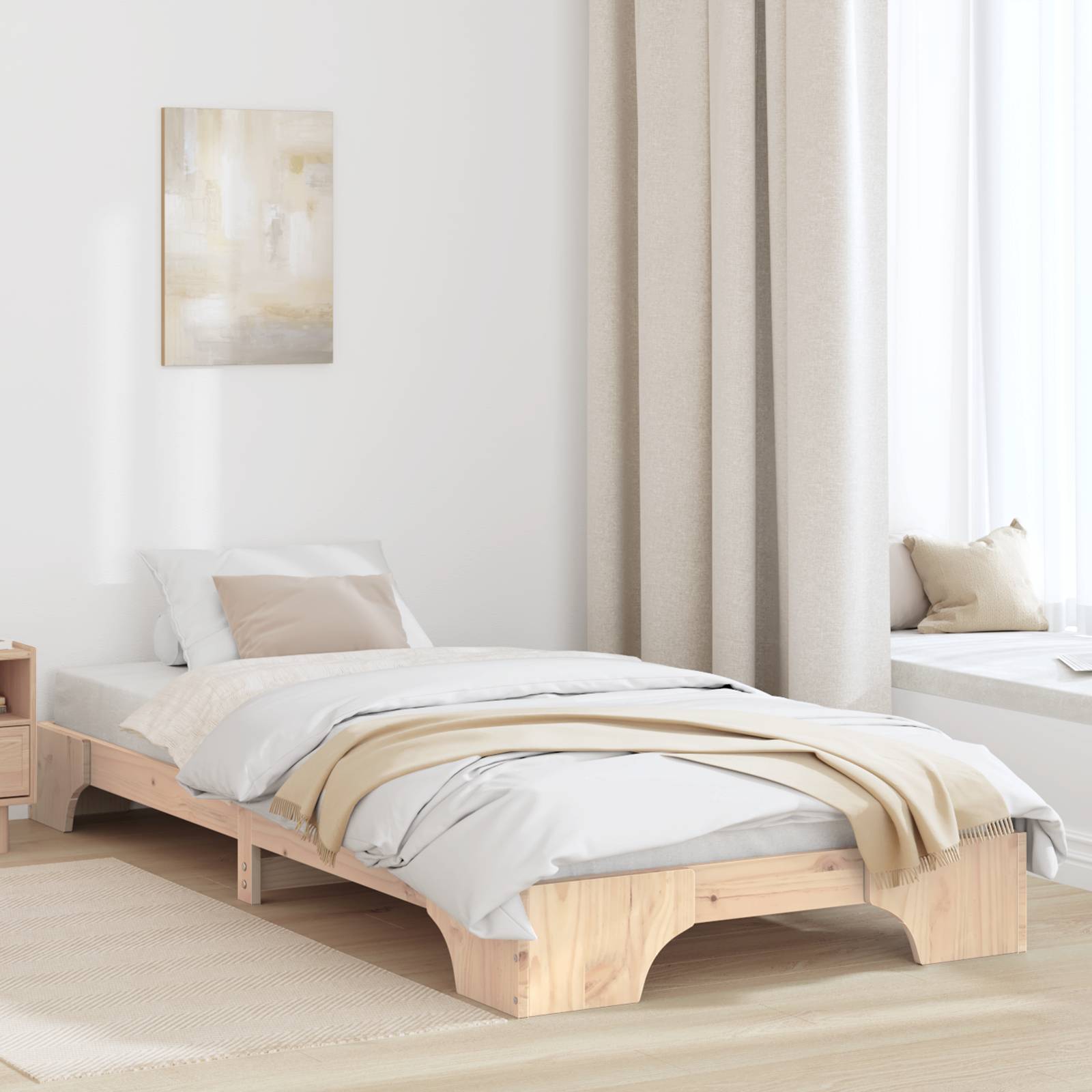 Bettgestell Natur Kiefernholz 90 x 200 cm Langlebig Bettgestell