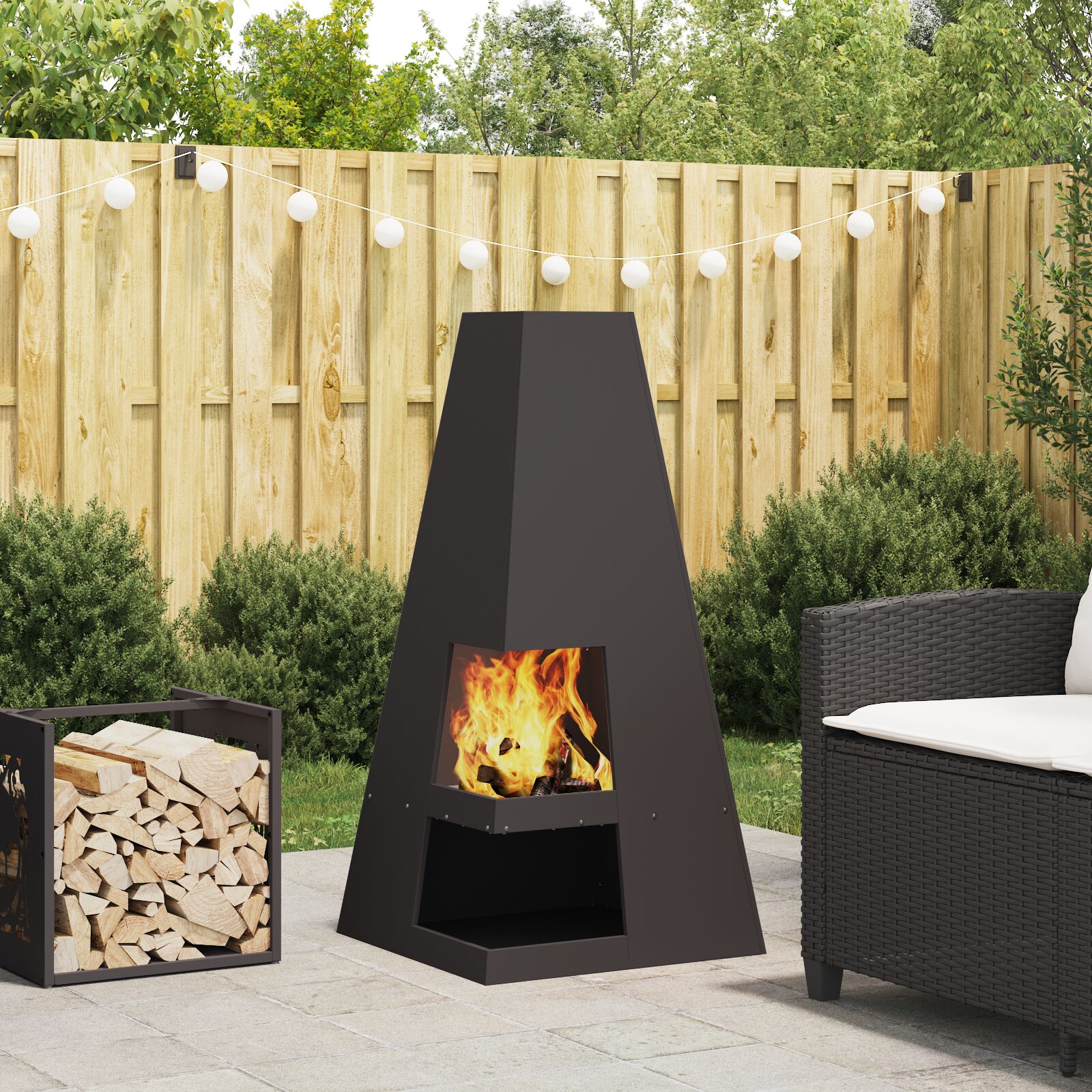vidaXL Feuerstelle mit Holzlagerung Schwarz 50x50x100 cm Stahl