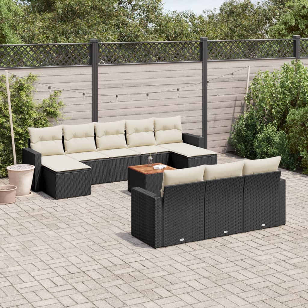 11-tlg. Garten-Sofagarnitur mit Kissen Schwarz Poly Rattan 11-tlg. Garten-Sofagarnitur mit Kissen Schwarz Poly Rattan