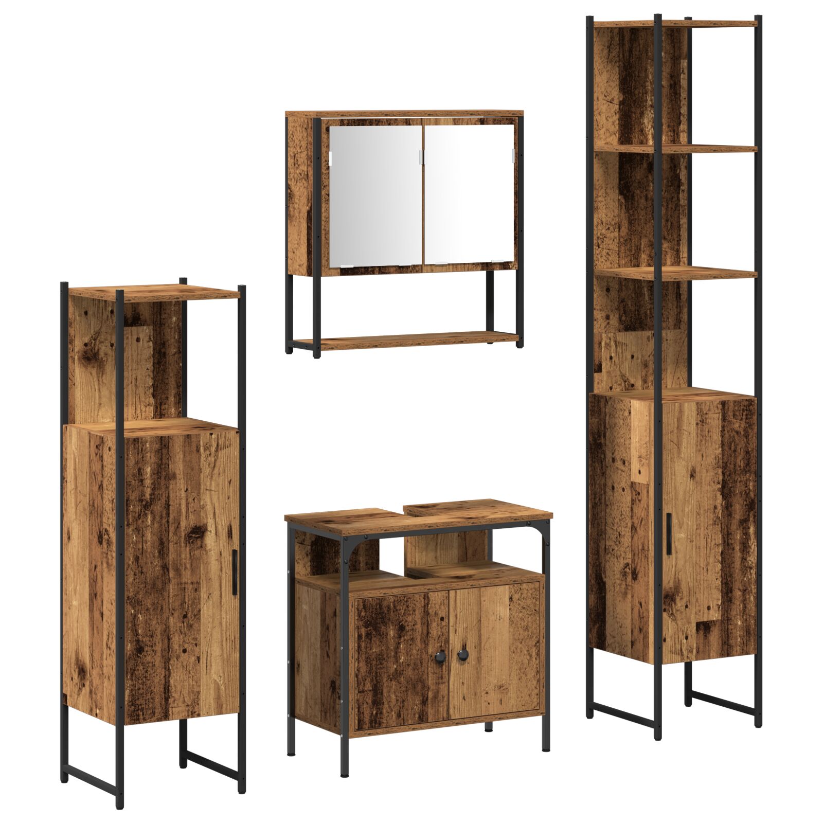 4-teiliges Badezimmermöbel-Set Altes Holz