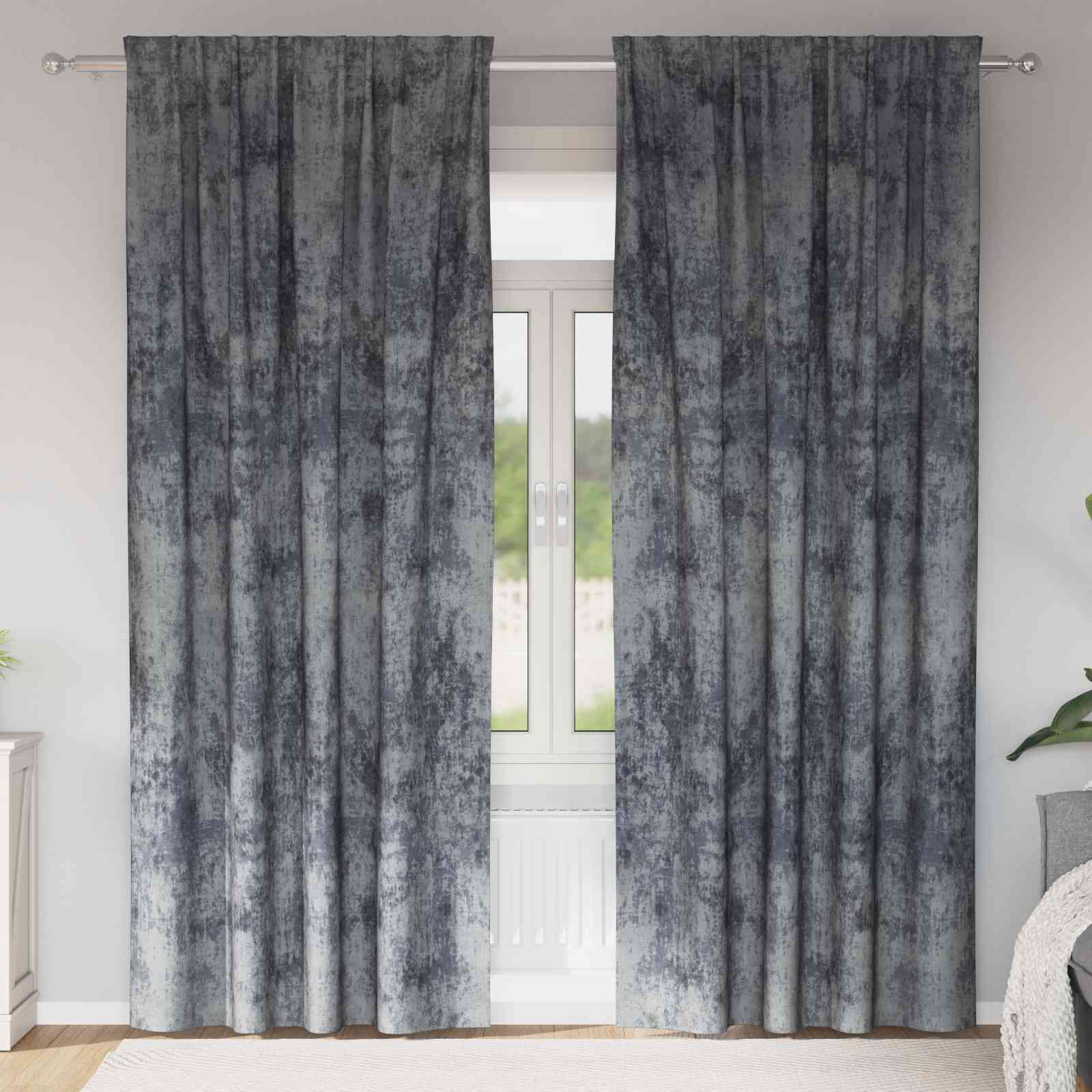 Samtkurzen 2 Stk mit Stangentaschen Silbergrau 245x140 cm