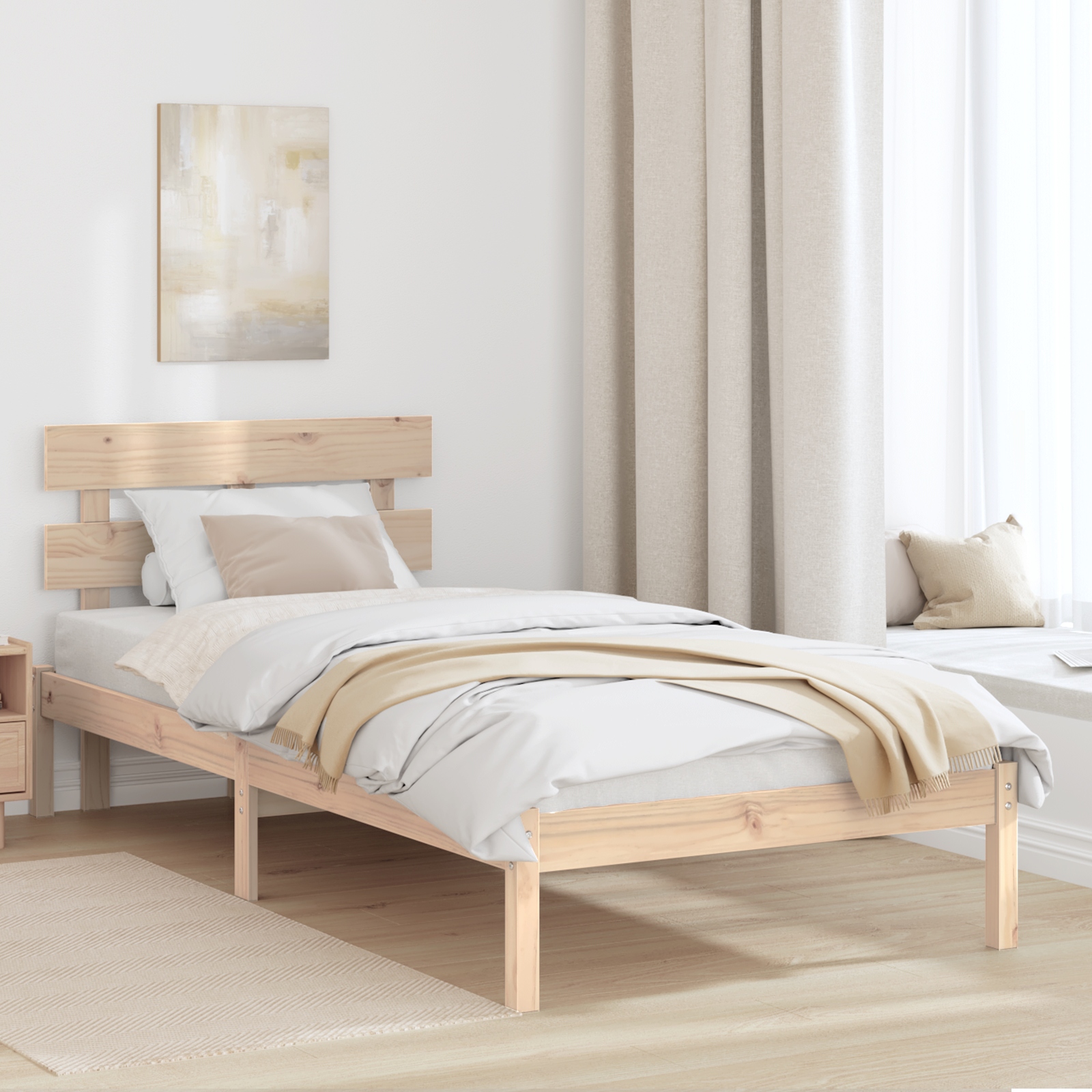 Bettgestell mit Kopfteil 90x190 cm Massivholz Kiefer