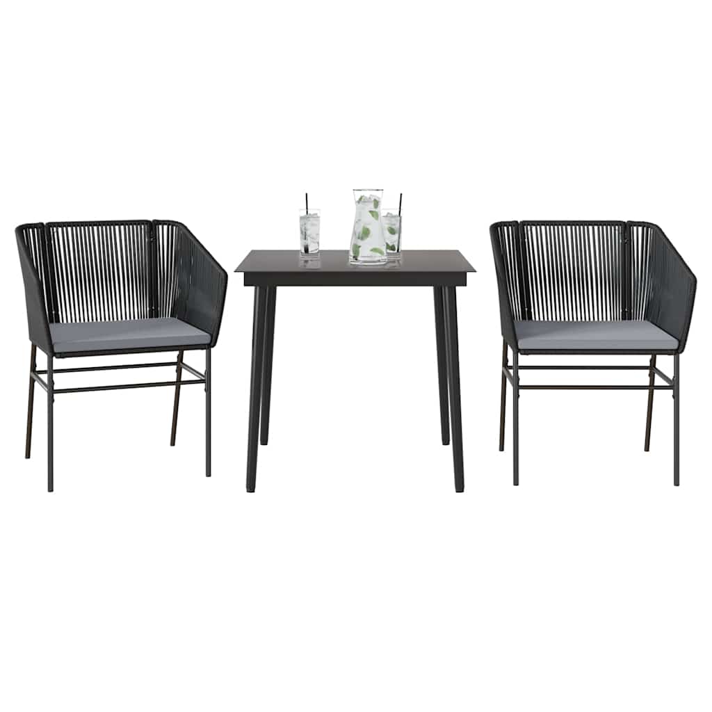 vidaXL 3-tlg. Garten-Essgruppe mit Kissen Schwarz Poly Rattan Glas vidaXL 3-tlg. Garten-Essgruppe mit Kissen Schwarz Poly Rattan Glas