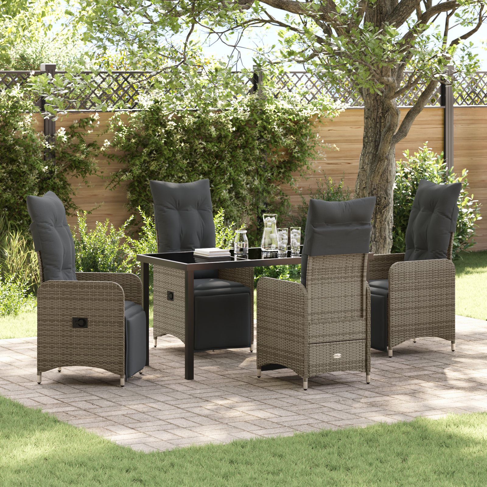 5-teiliges Garten-Dining-Set mit Kissen Grau Poly Rattan 5-teiliges Garten-Dining-Set mit Kissen Grau Poly Rattan