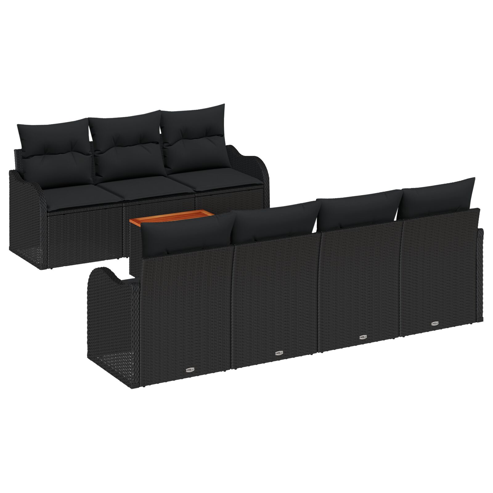8-teiliges Garten Sofa Set mit Kissen Schwarz Poly Rattan Akazie, 2-Sitzer Garten Sofa mit Kissen Schwarz Poly Rattan 8-teiliges Garten Sofa Set mit Kissen Schwarz Poly Rattan Akazie, 2-Sitzer Garten Sofa mit Kissen Schwarz Poly Rattan