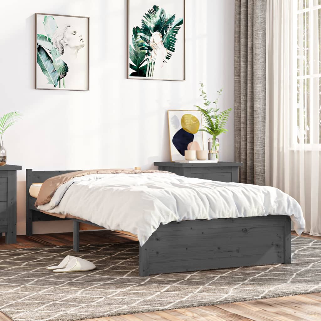 Massivholzbett Grau 75x190 cm