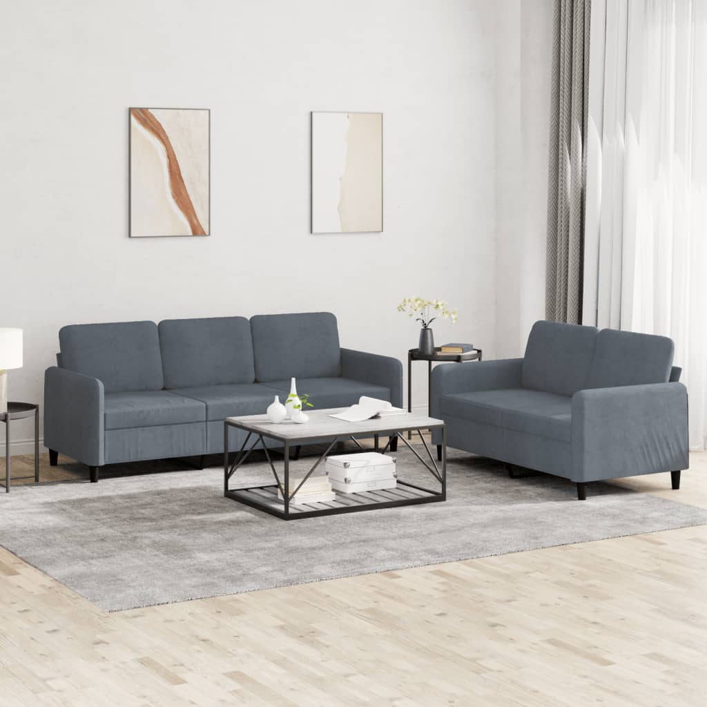 2-tlg. Sofagarnitur Dunkelgrau Samt 2-tlg. Sofagarnitur Dunkelgrau Samt