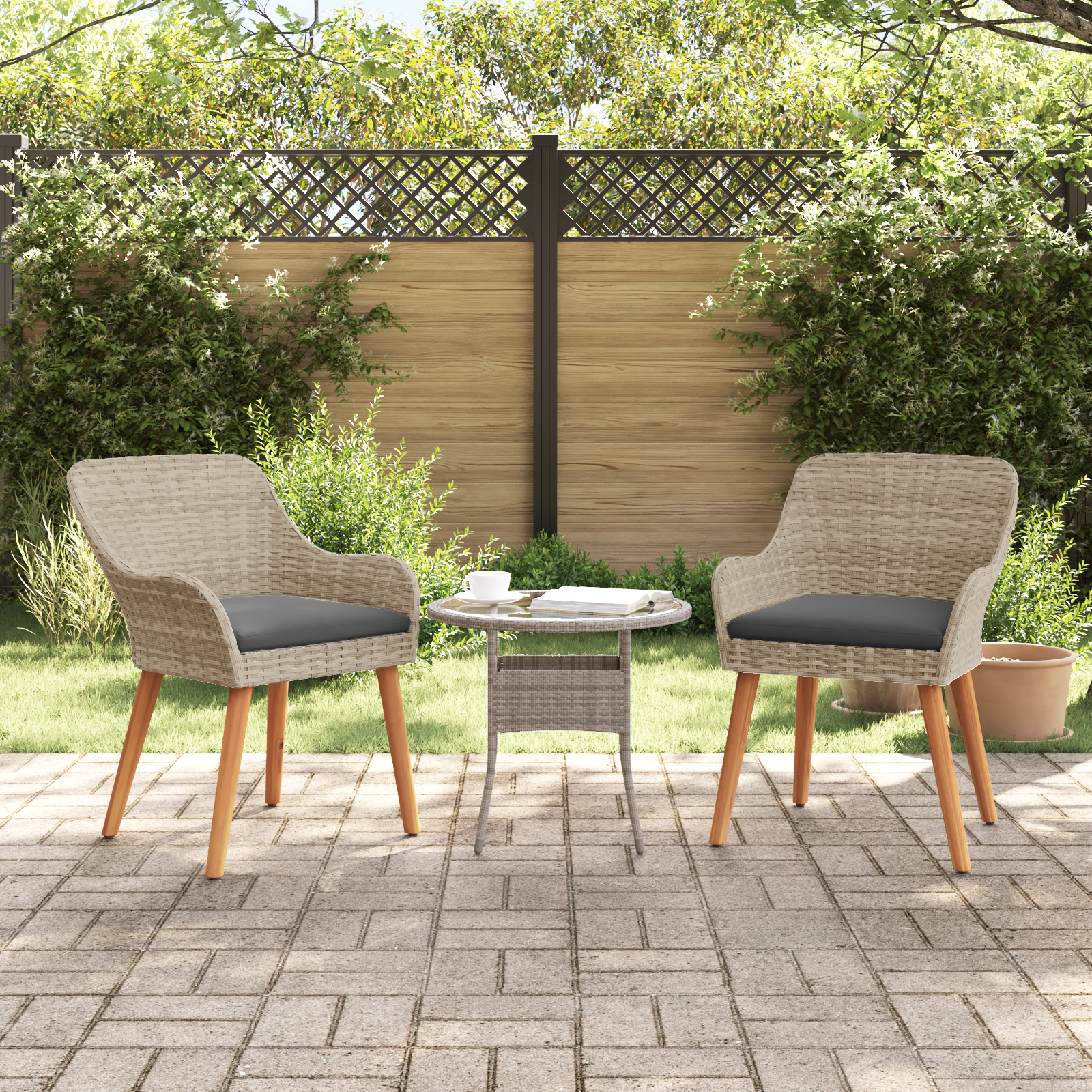 Gartenstühle mit Kissen 2 Stück Hellgrau Poly Rattan Gartenstühle mit Kissen 2 Stück Hellgrau Poly Rattan