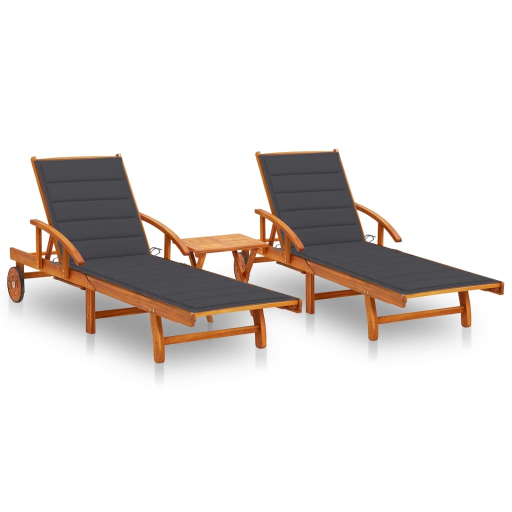 Sonnenliegen 2 Stk. mit Tisch und Auflagen Massivholz Akazie Sonnenliegen 2 Stk. mit Tisch und Auflagen Massivholz Akazie