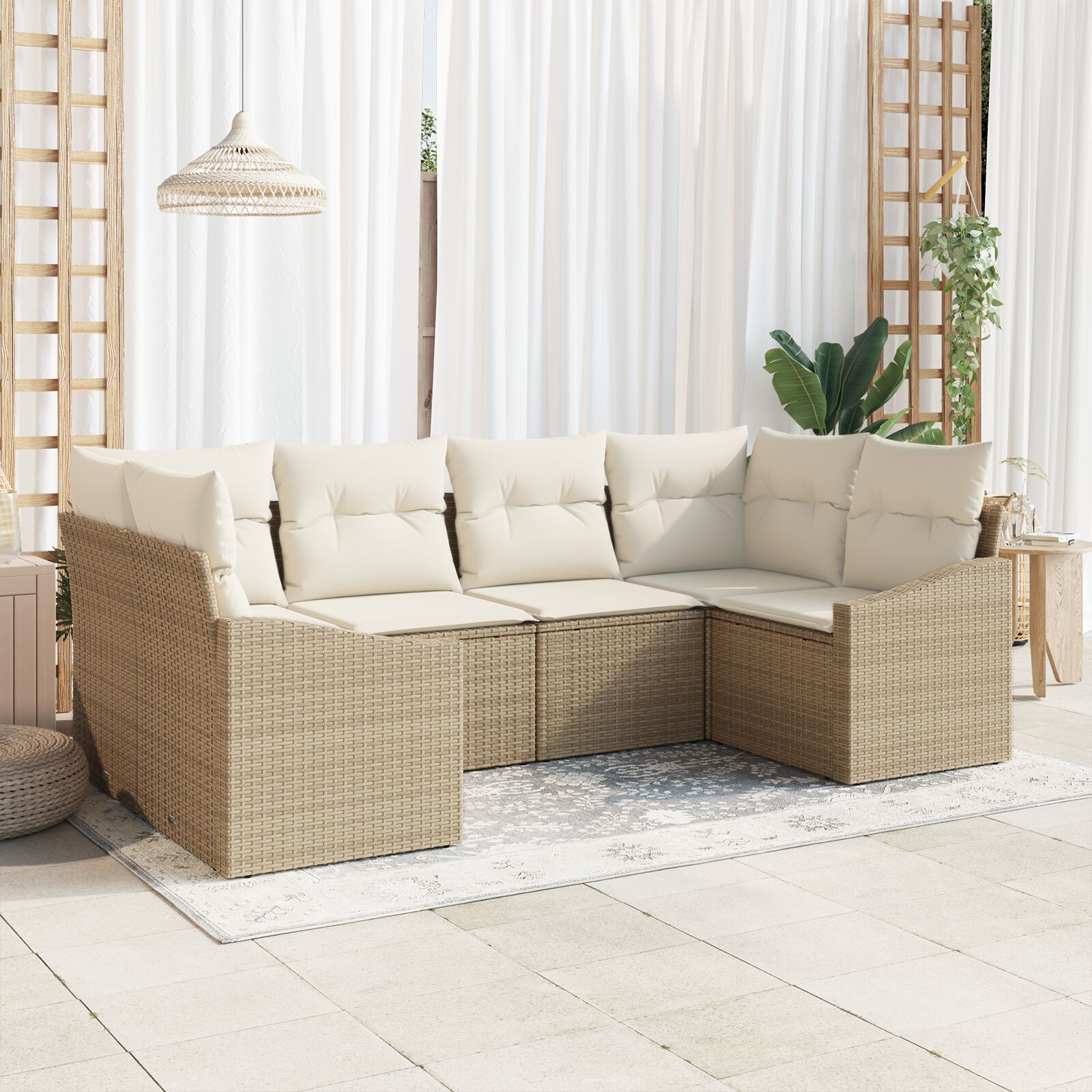 6-teiliges Garten Sofa Set mit Kissen Beige Poly Rattan 6-teiliges Garten Sofa Set mit Kissen Beige Poly Rattan