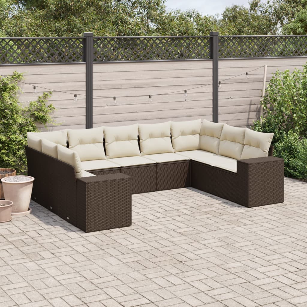 9-tlg. Garten-Sofagarnitur mit Kissen Braun Poly Rattan 9-tlg. Garten-Sofagarnitur mit Kissen Braun Poly Rattan