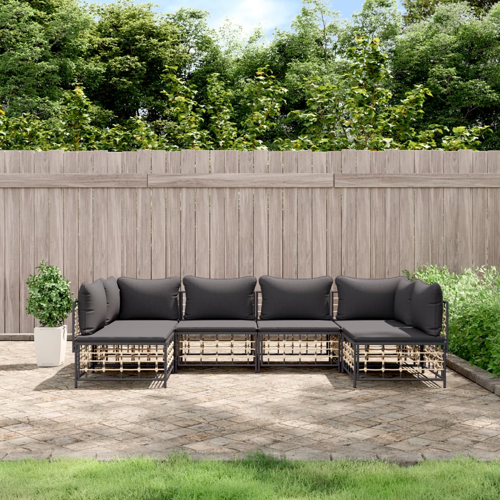 6-tlg. Garten-Lounge-Set mit Kissen Anthrazit Poly Rattan 6-tlg. Garten-Lounge-Set mit Kissen Anthrazit Poly Rattan