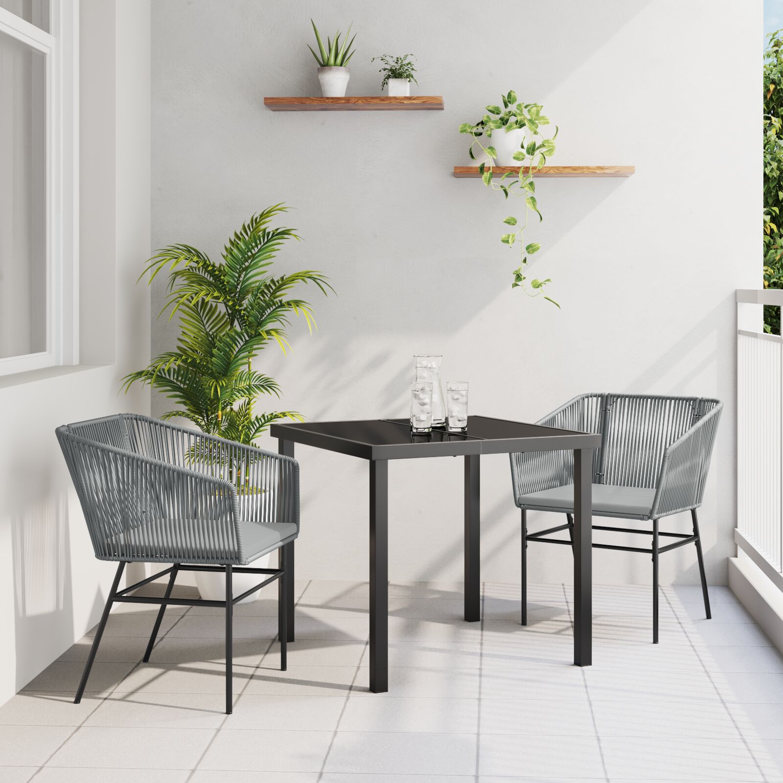 Set aus 2 Grau PE-Rattan Mittel Langlebig Gartenstuhl