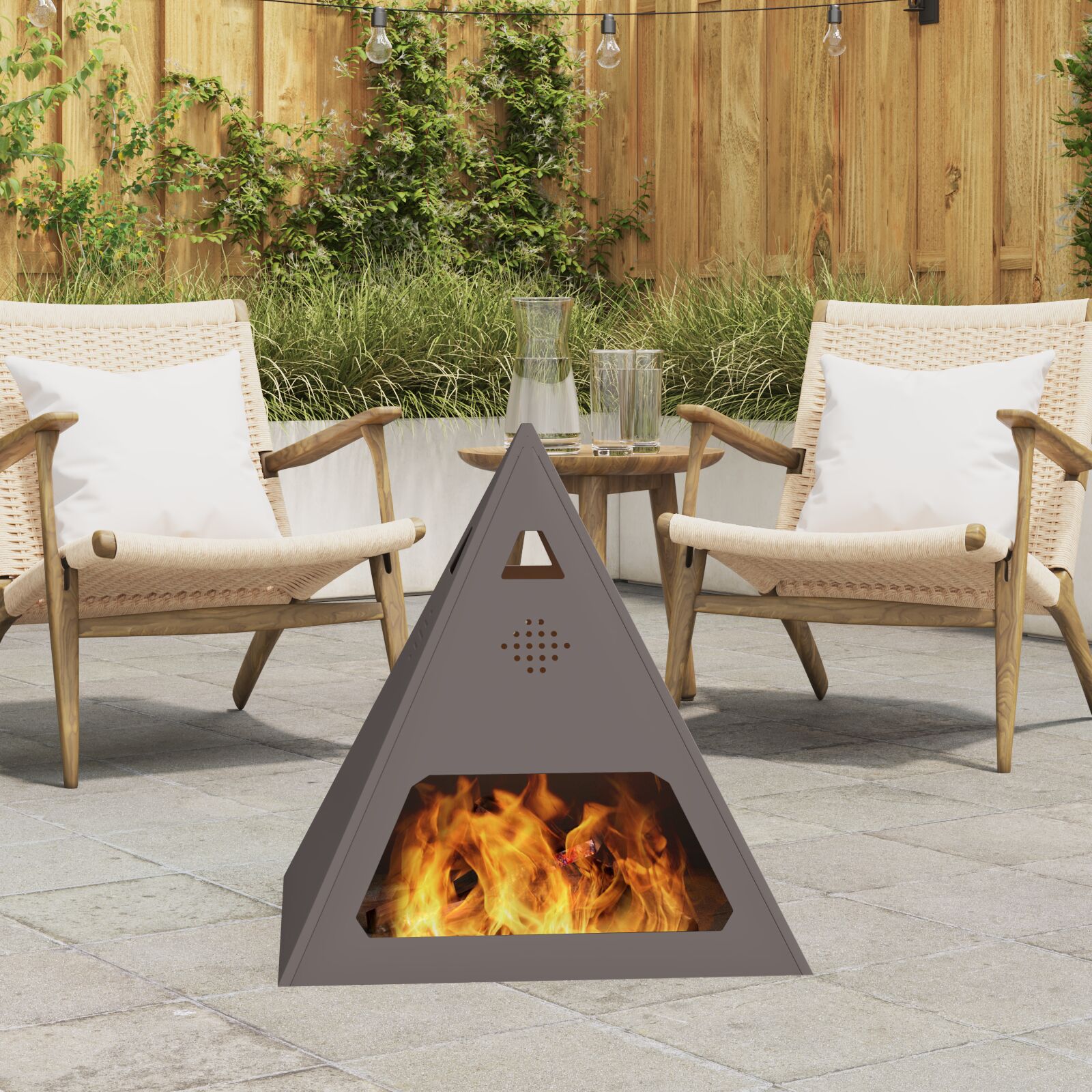vidaXL Feuerstelle Pyramide Schwarz 50x50x51 cm Stahl