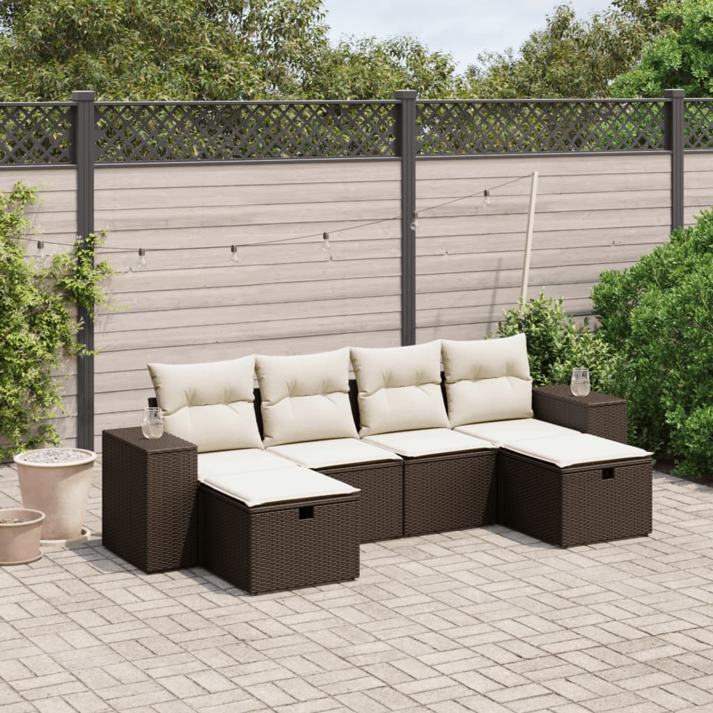 6-tlg. Garten-Sofagarnitur mit Kissen Braun Poly Rattan 6-tlg. Garten-Sofagarnitur mit Kissen Braun Poly Rattan