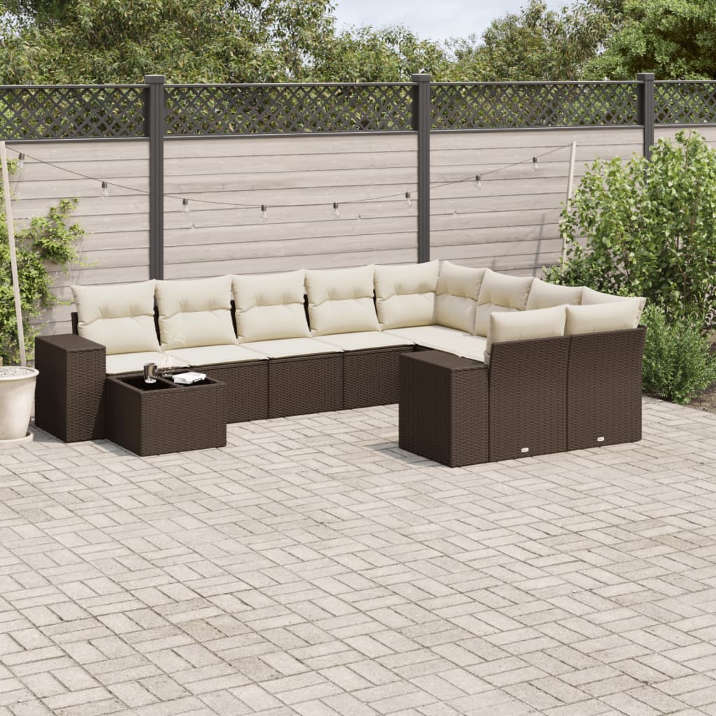 10-tlg. Garten-Sofagarnitur mit Kissen Braun Poly Rattan 10-tlg. Garten-Sofagarnitur mit Kissen Braun Poly Rattan