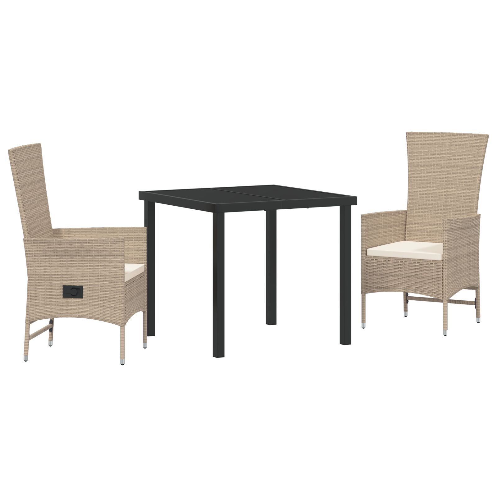 3-teiliges Garten-Esszimmer-Set mit Kissen Beige Poly Rattan 3-teiliges Garten-Esszimmer-Set mit Kissen Beige Poly Rattan