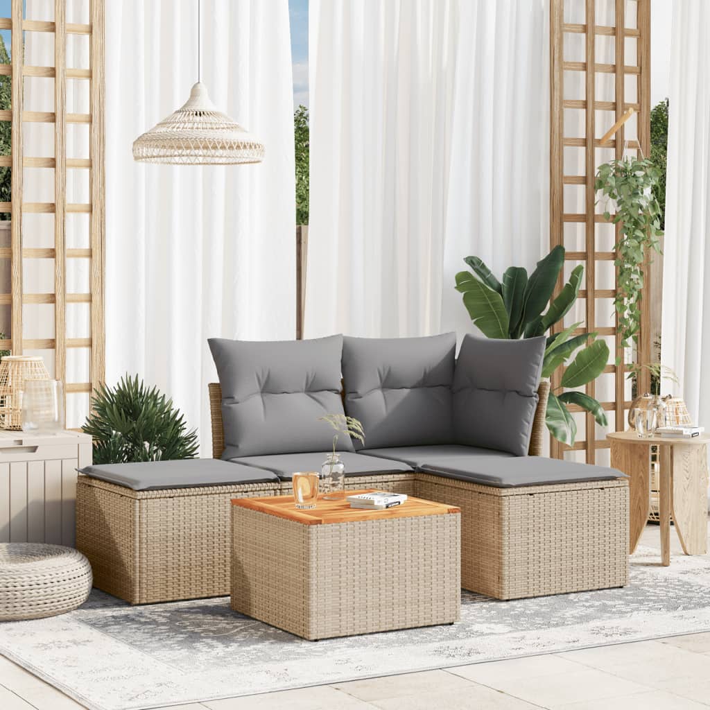 5-tlg. Garten-Sofagarnitur mit Kissen Beige Poly Rattan 5-tlg. Garten-Sofagarnitur mit Kissen Beige Poly Rattan