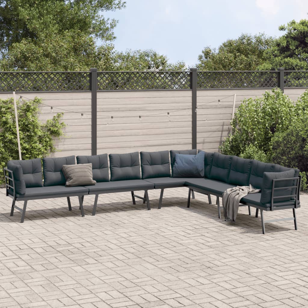 Gartenbänke 4 Stk. mit Kissen Schwarz Pulverbeschichteter Stahl Gartenbänke 4 Stk. mit Kissen Schwarz Pulverbeschichteter Stahl