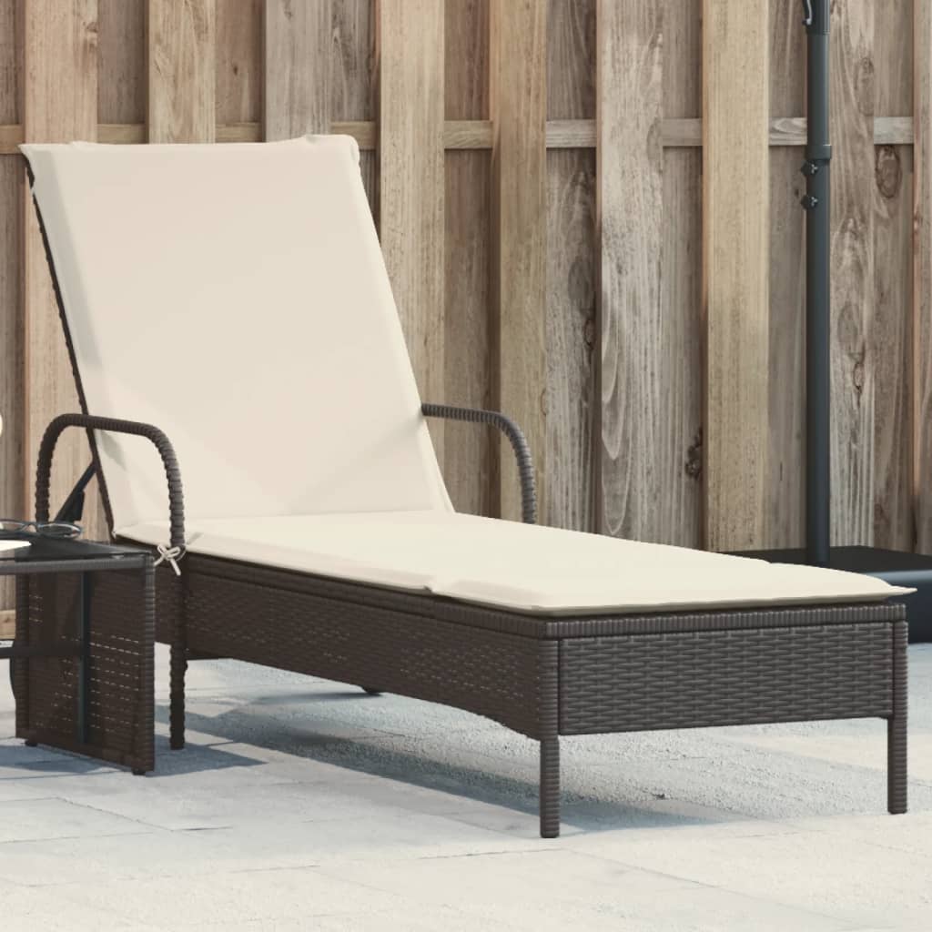 Sonnenliege mit Rollen und Auflage Schwarz Poly Rattan Sonnenliege mit Rollen und Auflage Schwarz Poly Rattan