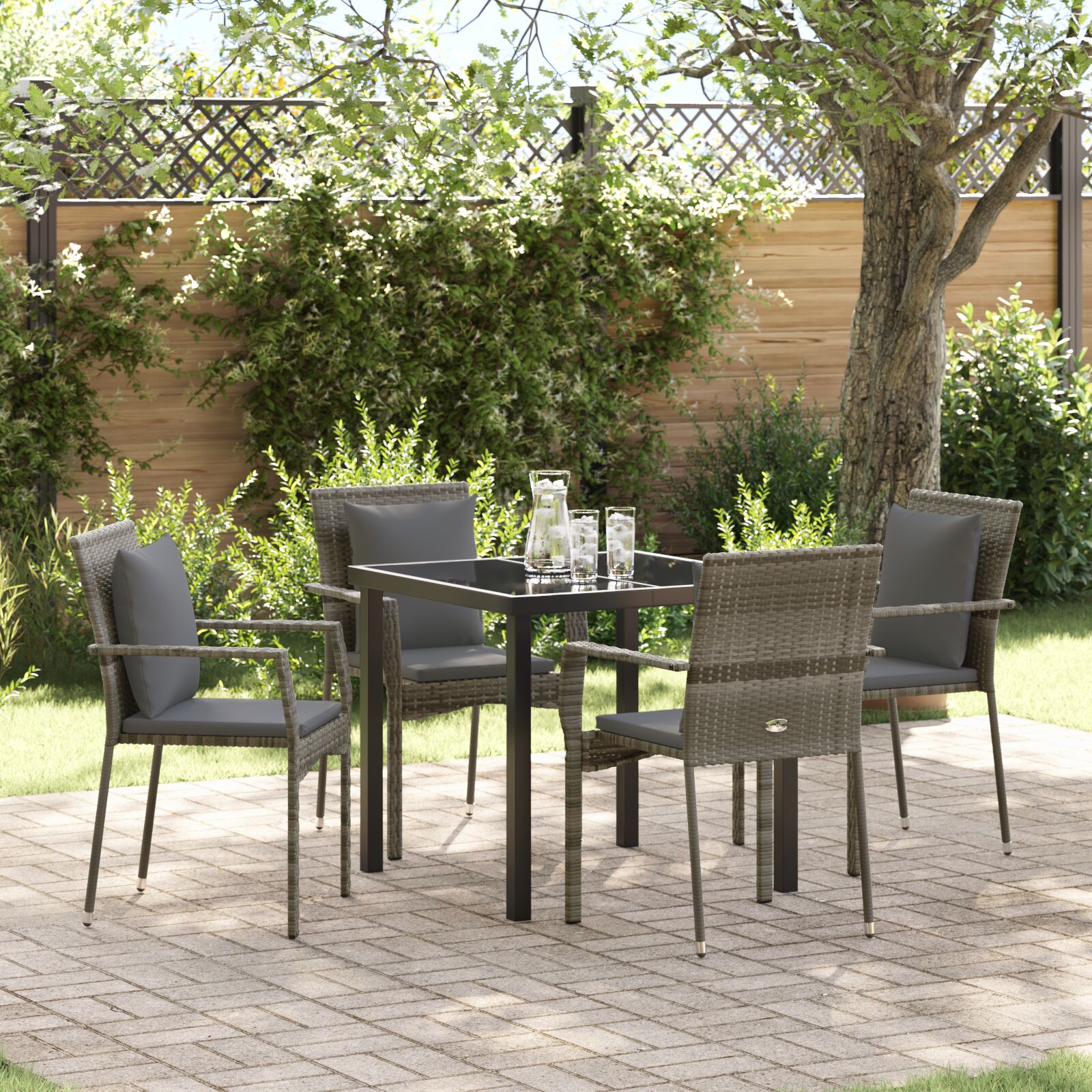 5-teiliges Garten-Essset mit Polstern Grau Poly Rattan 5-teiliges Garten-Essset mit Polstern Grau Poly Rattan