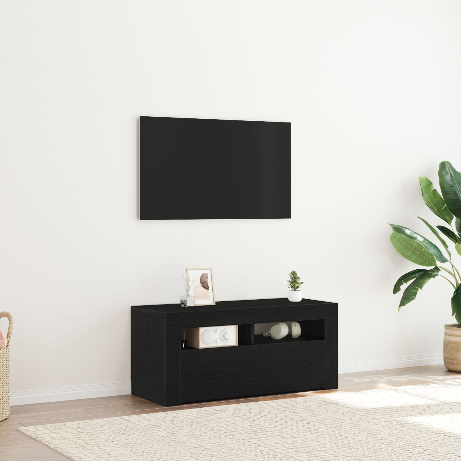 LED TV-Schrank Schwarz Eiche 90x35x40 cm Holzwerkstoff