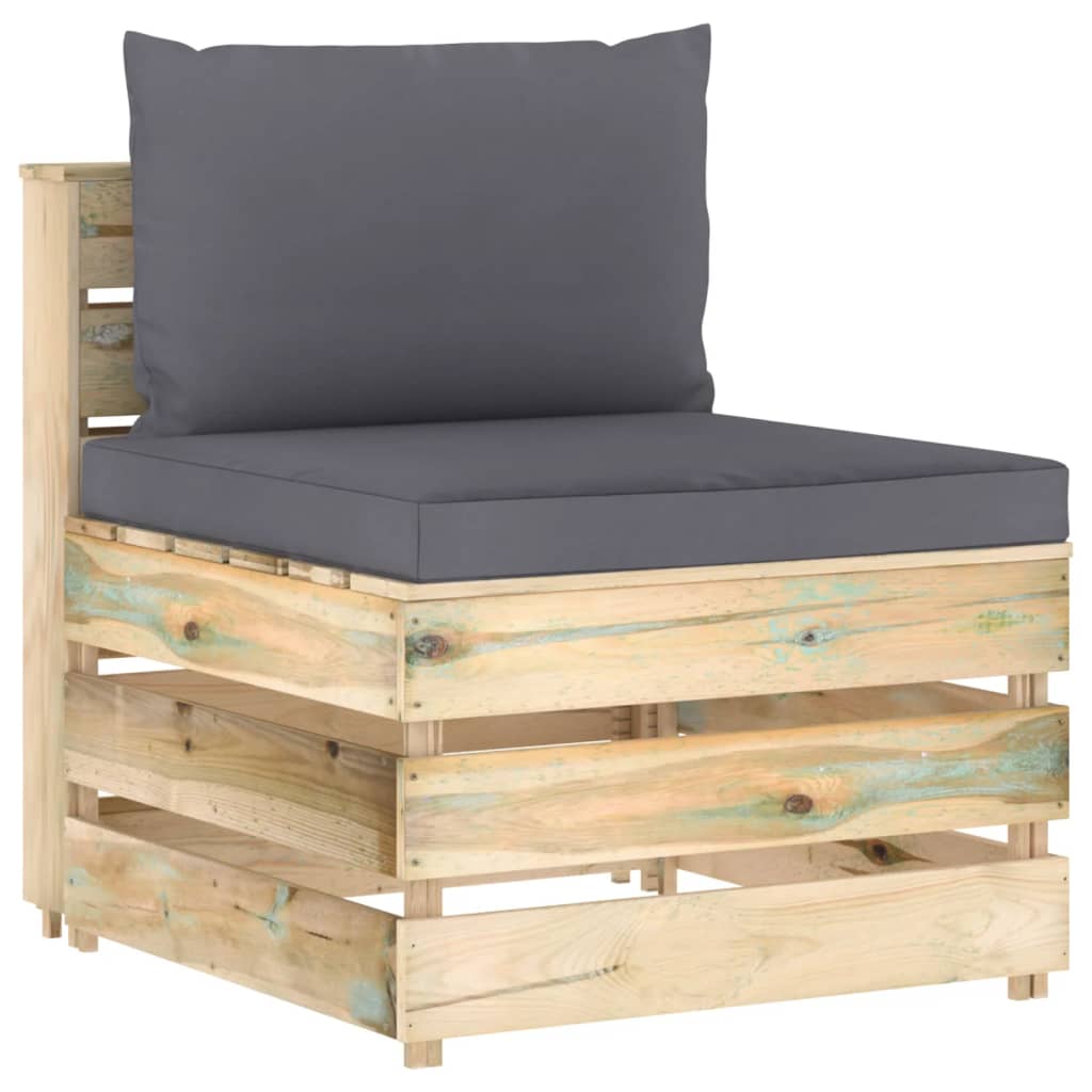 Modulares Mittelsofa mit Kissen Grün Imprägniertes Holz Modulares Mittelsofa mit Kissen Grün Imprägniertes Holz