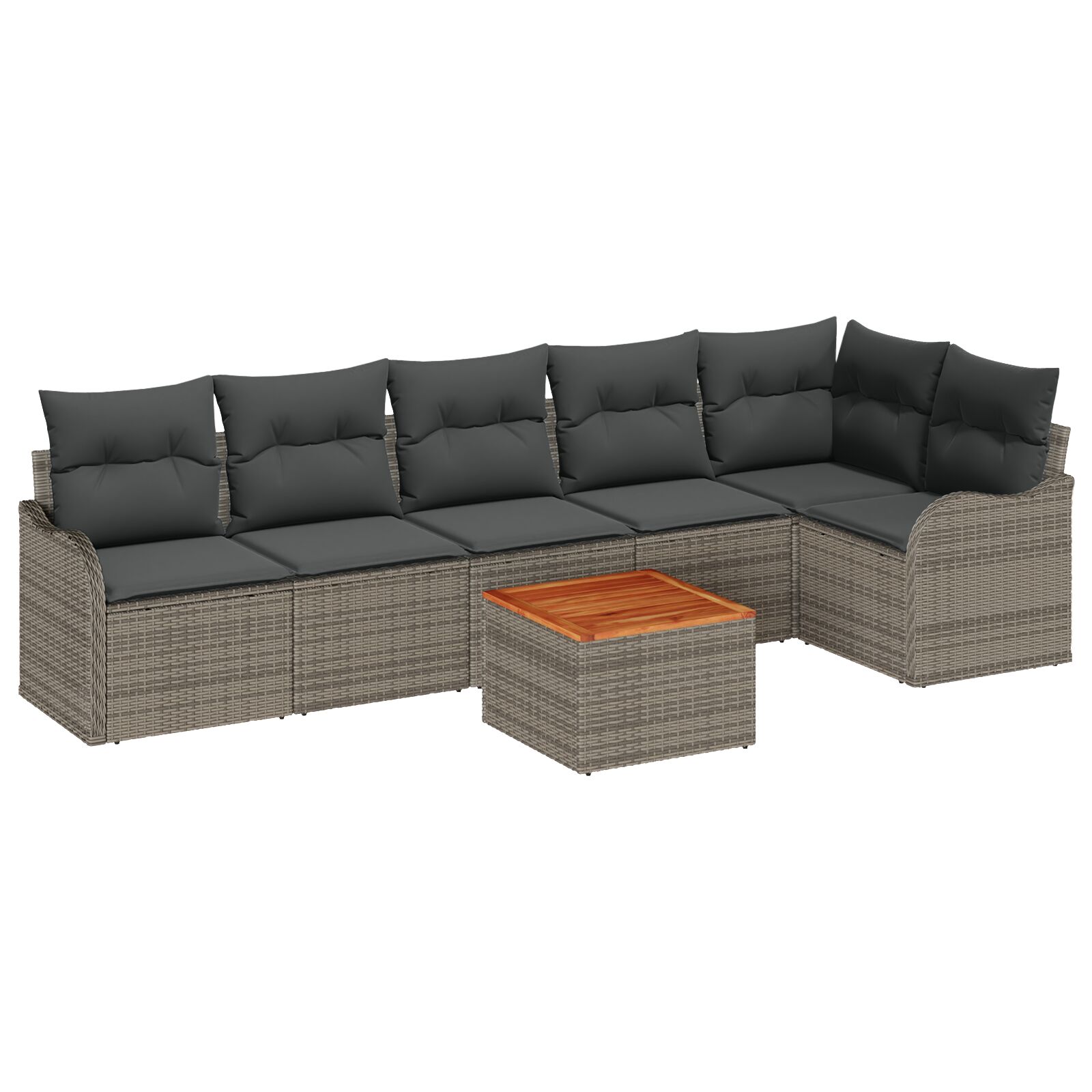 7-teiliges Garten Sofa Set mit Kissen Grau Poly-Rattan Akazie, 2-Sitzer Garten Sofa mit Stauraum & Kissen Grau Poly-Rattan