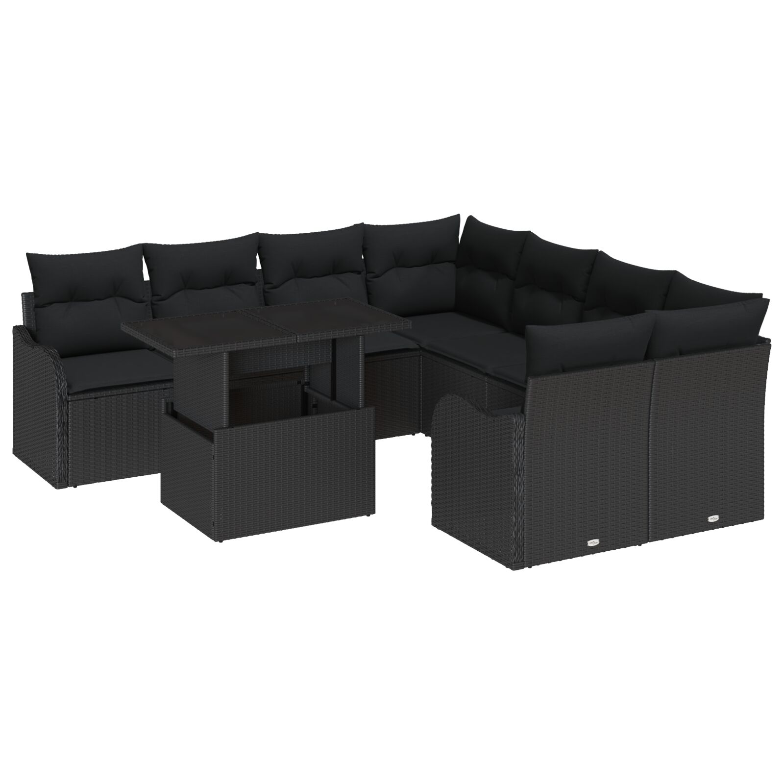 9-teiliges Garten Sofa Set mit Kissen schwarzes Poly Rattan, 2-Sitzer Garten Sofa mit Kissen schwarzes Poly Rattan 9-teiliges Garten Sofa Set mit Kissen schwarzes Poly Rattan, 2-Sitzer Garten Sofa mit Kissen schwarzes Poly Rattan
