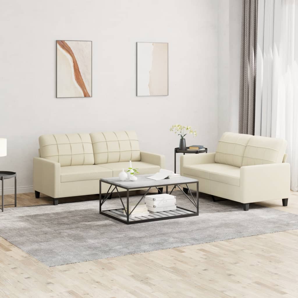 2-tlg. Sofagarnitur mit Kissen Creme Kunstleder 2-tlg. Sofagarnitur mit Kissen Creme Kunstleder