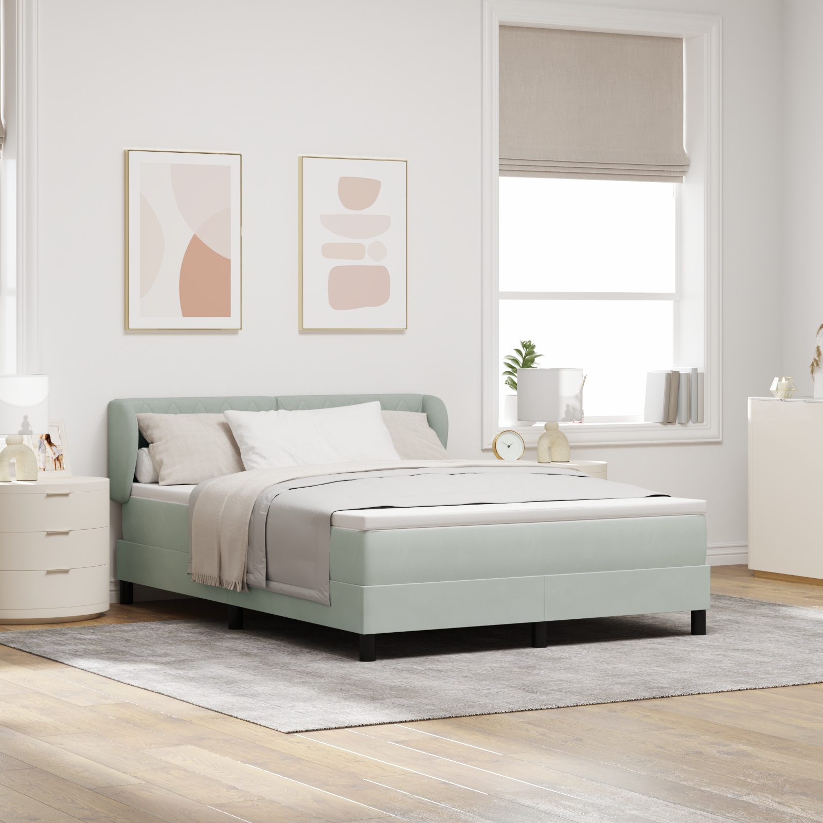 Boxspringbett mit Matratze Hellgrau 140x200 cm Samt