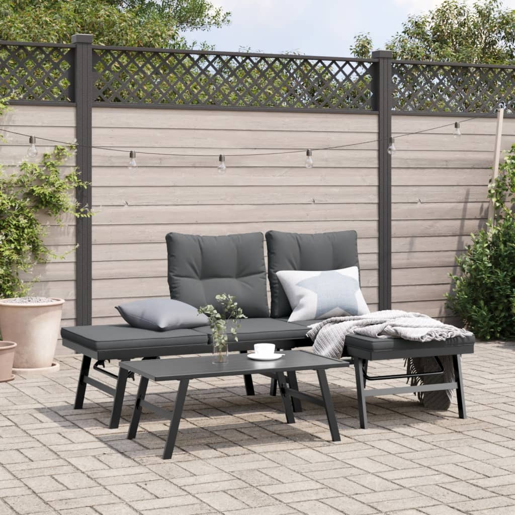 Gartenbänke mit Kissen 2 Stk. Schwarz Pulverbeschichteter Stahl Gartenbänke mit Kissen 2 Stk. Schwarz Pulverbeschichteter Stahl