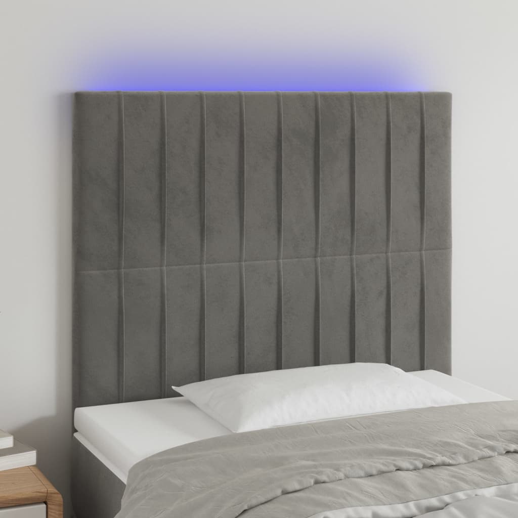LED Kopfteil Hellgrau 100x5x118/128 cm Samt