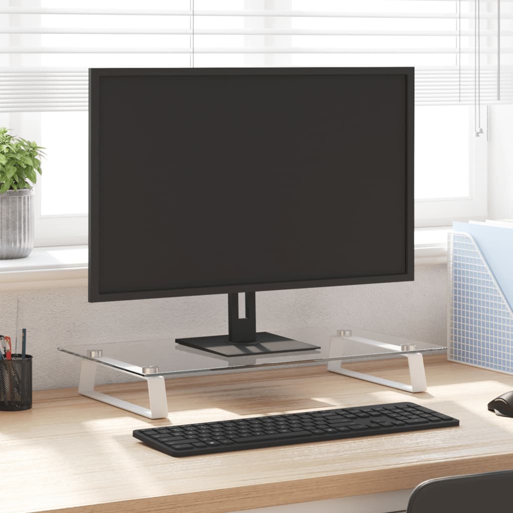 Monitorständer Weiß 60x35x8 cm Hartglas und Metall Monitorständer Weiß 60x35x8 cm Hartglas und Metall
