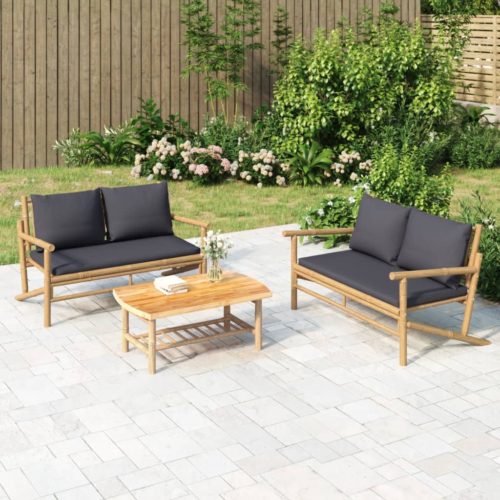 Gartenbank mit Dunkelgrauen Kissen Bambus Gartenbank mit Dunkelgrauen Kissen Bambus