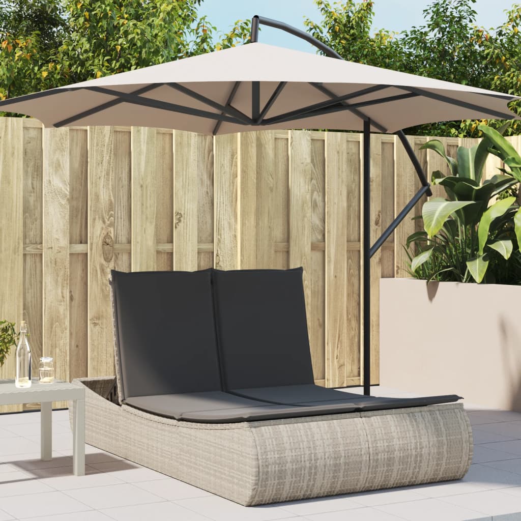 Doppel-Sonnenliege mit Kissen Hellgrau Poly Rattan Doppel-Sonnenliege mit Kissen Hellgrau Poly Rattan