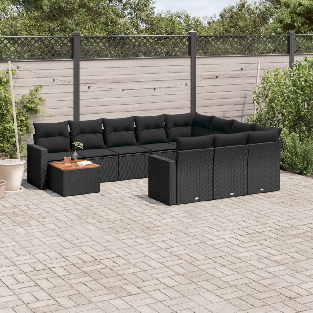 11-tlg. Garten-Sofagarnitur mit Kissen Schwarz Poly Rattan 11-tlg. Garten-Sofagarnitur mit Kissen Schwarz Poly Rattan