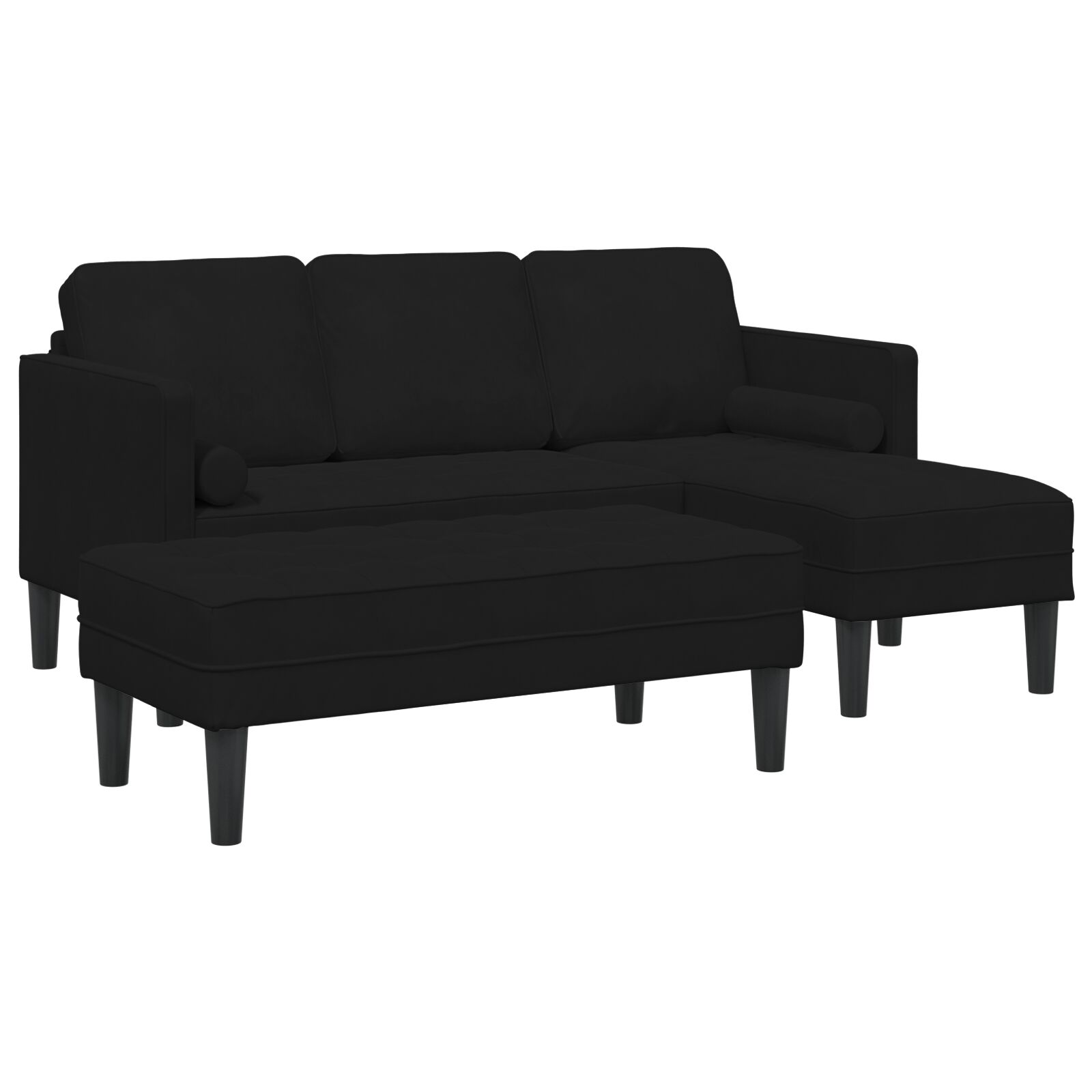Garten Sofa mit Bank und Kissen L-förmiger schwarzer Samt, 3-Sitzer Sofa mit Chaise L-förmiger schwarzer 160 cm Samt, Bank Schwarz 113x57x39 cm Samt Garten Sofa mit Bank und Kissen L-förmiger schwarzer Samt, 3-Sitzer Sofa mit Chaise L-förmiger schwarzer 160 cm Samt, Bank Schwarz 113x57x39 cm Samt