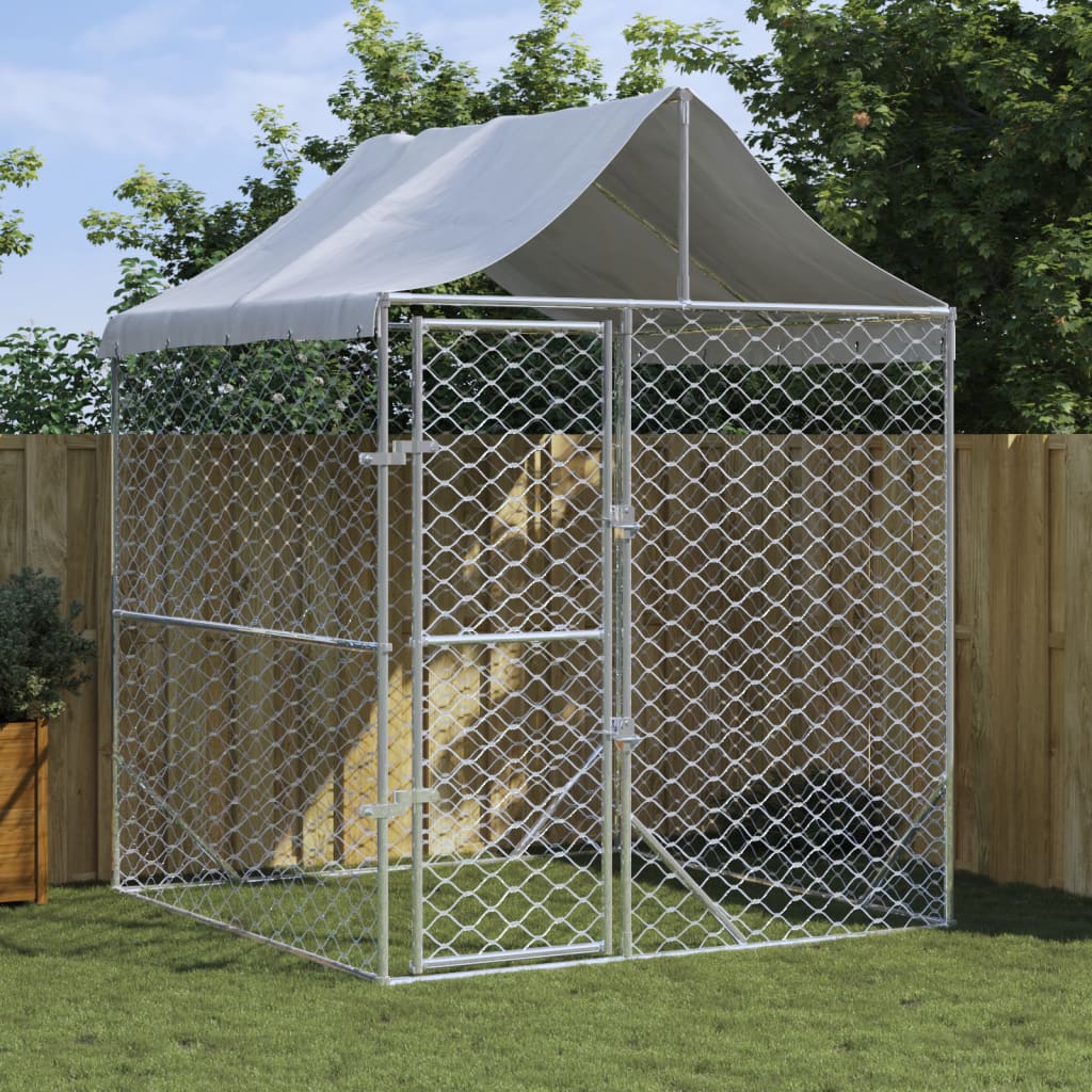 Outdoor-Hundezwinger mit Dach Silber 2x2x2,5 m Verzinkter Stahl
