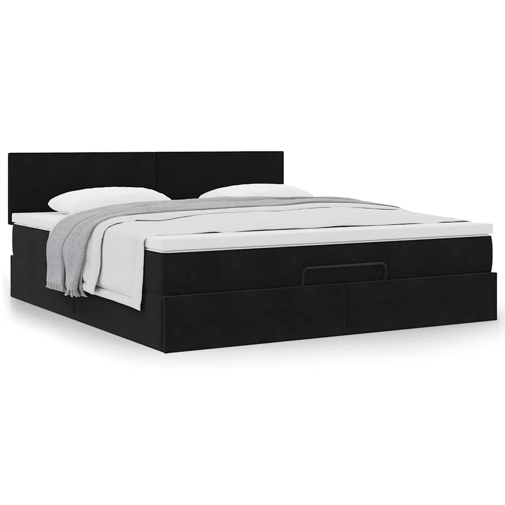 Ottoman-Bett mit Matratze Schwarz 160x200 cm Samt