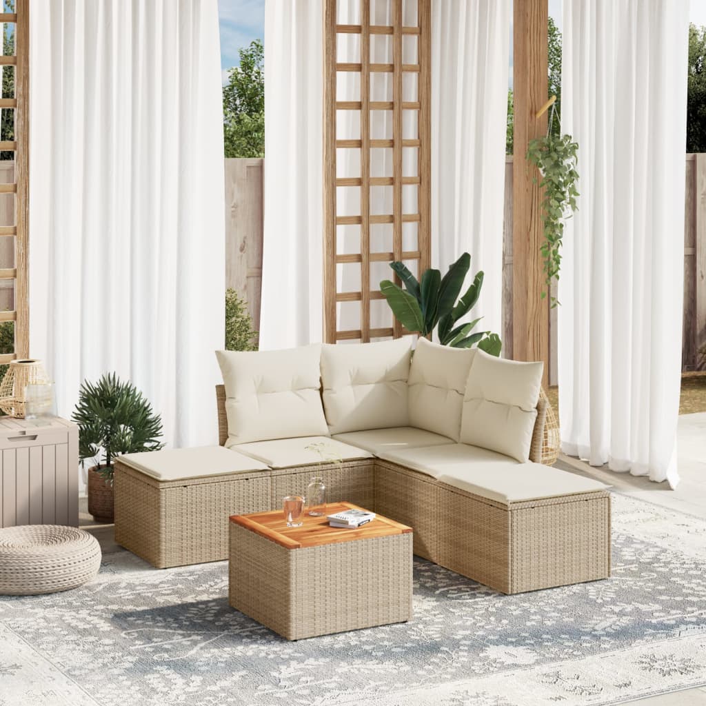 6-tlg. Garten-Sofagarnitur mit Kissen Beige Poly Rattan 6-tlg. Garten-Sofagarnitur mit Kissen Beige Poly Rattan