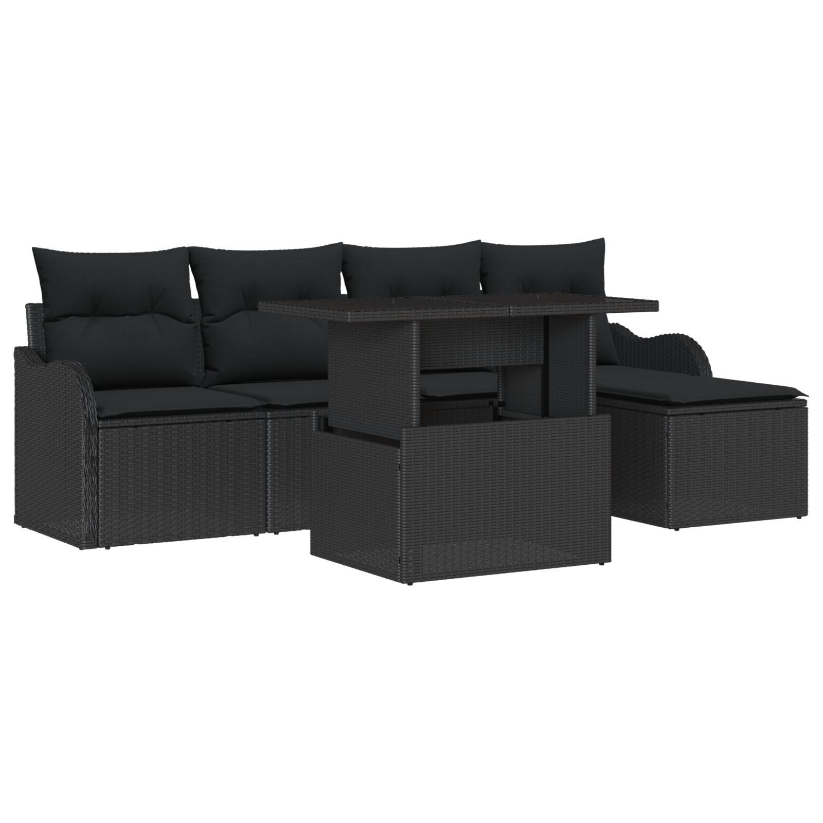 6-teiliges Garten-Sofa-Set mit Kissen Schwarz Poly-Rattan, 2-Sitzer Garten-Sofa mit Stauraum & Kissen Schwarz Poly-Rattan 6-teiliges Garten-Sofa-Set mit Kissen Schwarz Poly-Rattan, 2-Sitzer Garten-Sofa mit Stauraum & Kissen Schwarz Poly-Rattan