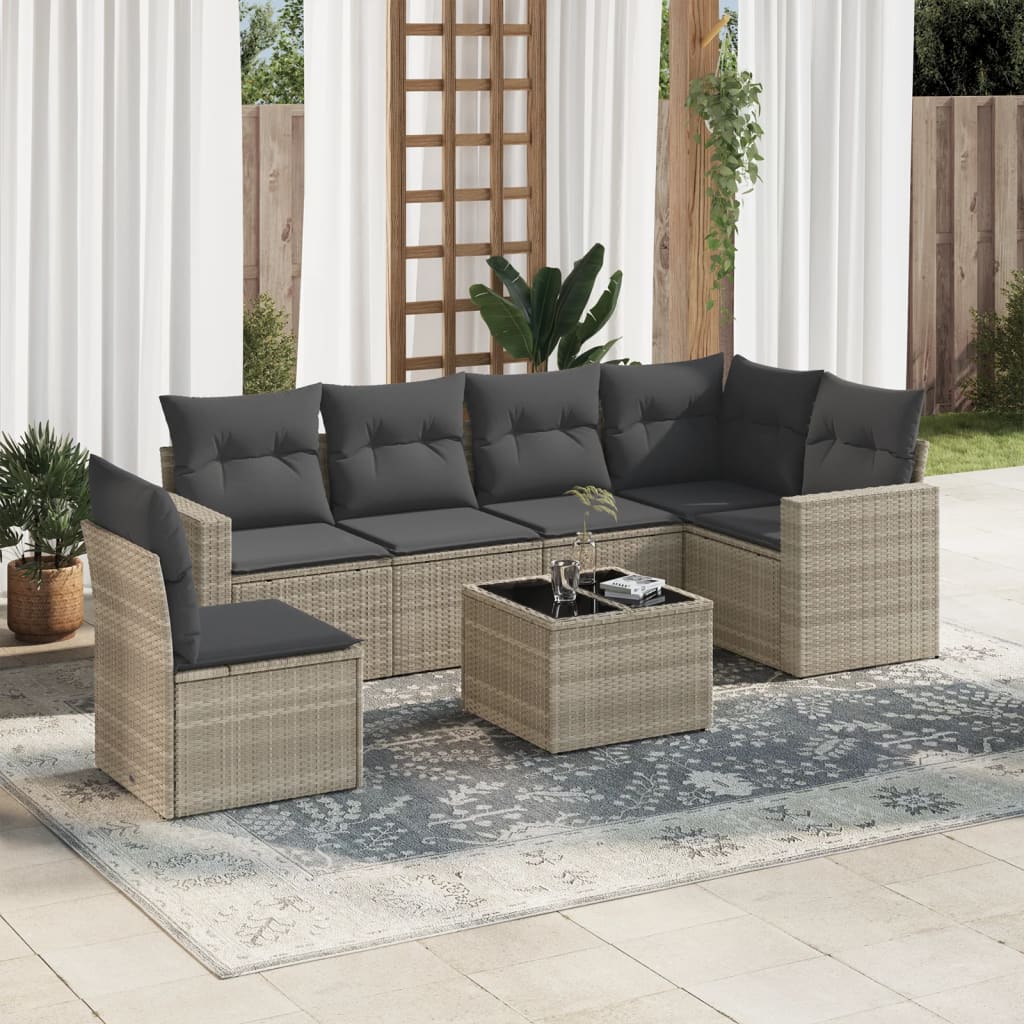 7-tlg. Garten-Sofagarnitur mit Kissen Hellgrau Poly Rattan 7-tlg. Garten-Sofagarnitur mit Kissen Hellgrau Poly Rattan