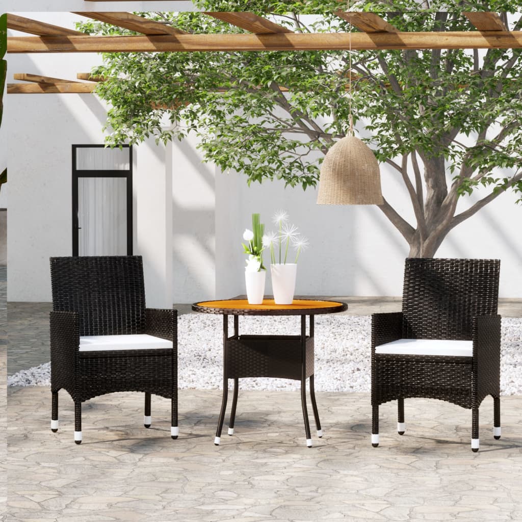 3-tlg. Garten-Essgruppe Poly Rattan Schwarz 3-tlg. Garten-Essgruppe Poly Rattan Schwarz
